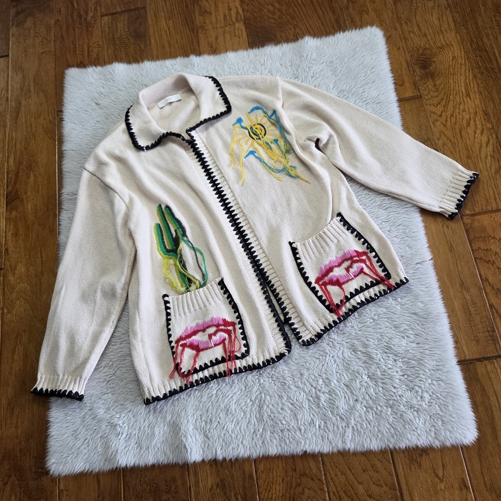 AKEP Embroidered Caridgan Sweater Women's Small Cotton Italy